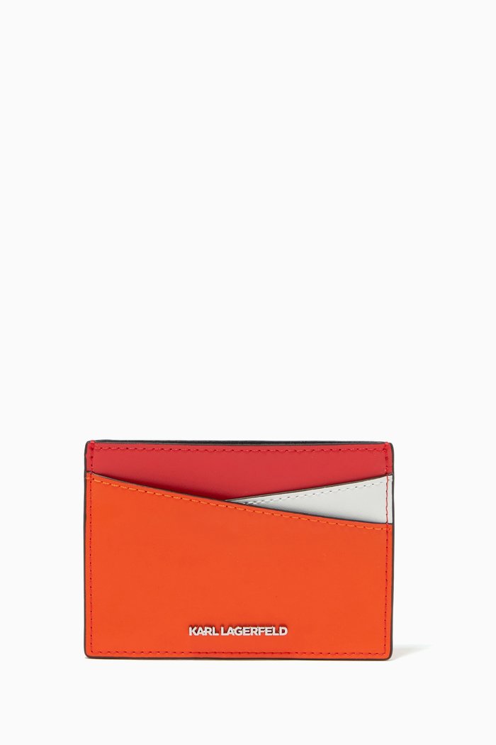 

K/Karl Seven Colour Block Card Holder in Leather, Orange
