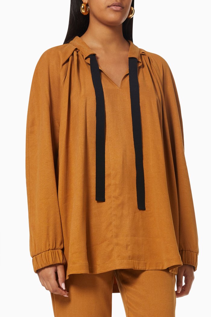

Drawstring Relaxed Top, Brown