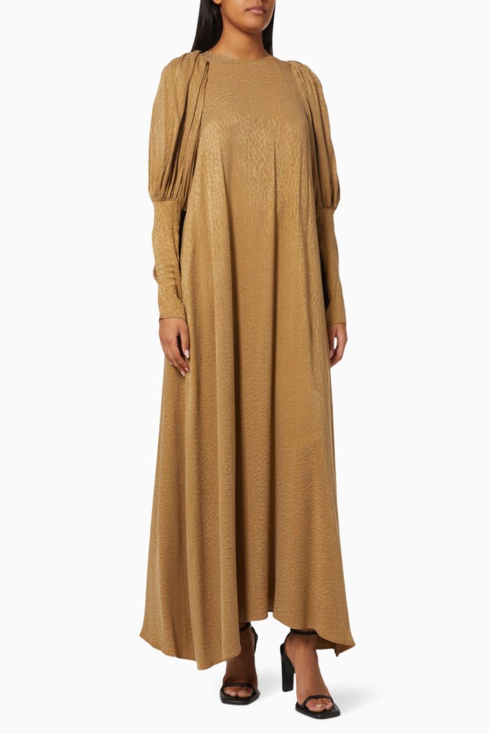 

Textured Gathered Dress, Brown