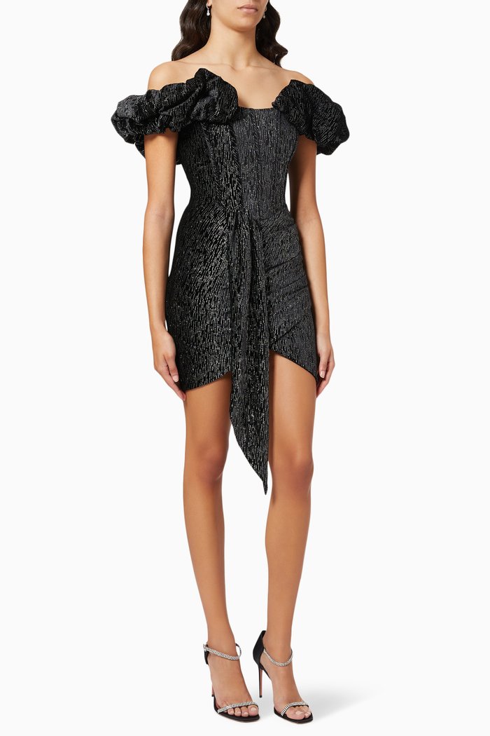 

Off Shoulder Wrap Dress in Diamante Velvet, Black
