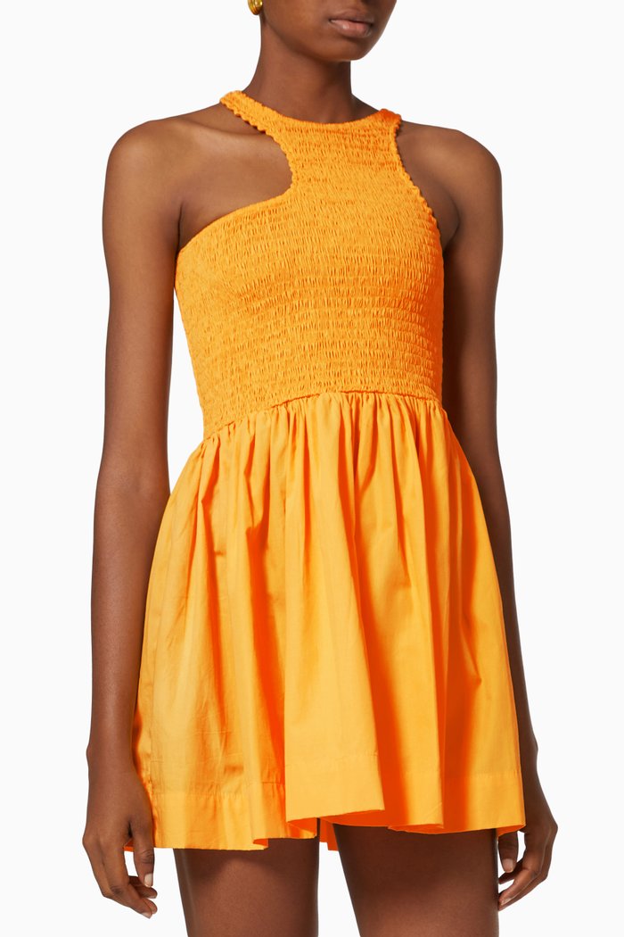 

Shirred Cut-out Mini Dress in Sustainable Cotton, Orange