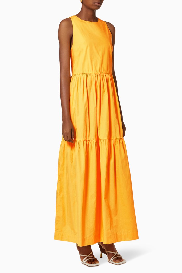 

Tiered Maxi Dress in Cotton Poplin, Orange