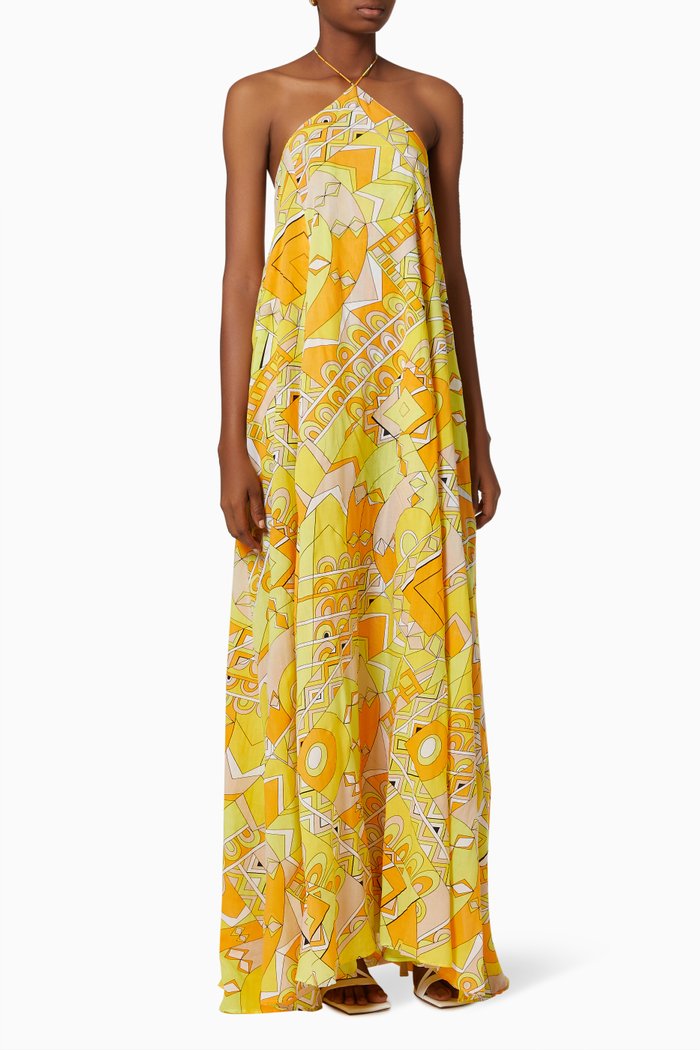 

Halterneck Maxi Dress in Sustainable Tencel, Multicolour