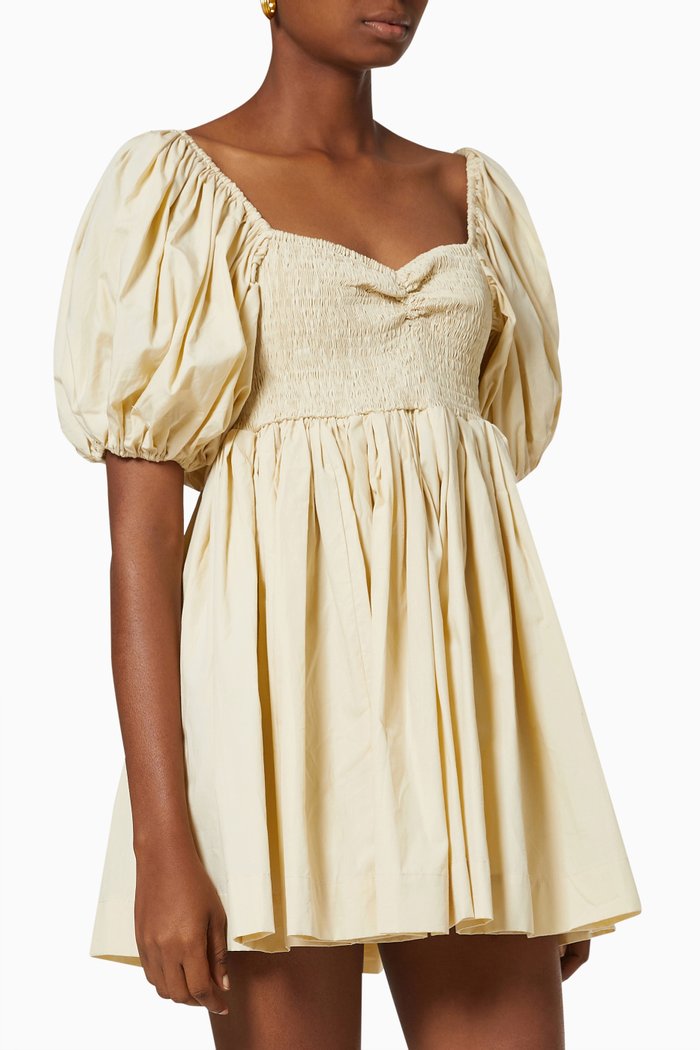 

Puff Sleeves Babydoll Dress in Sustainable Cotton, Neutral