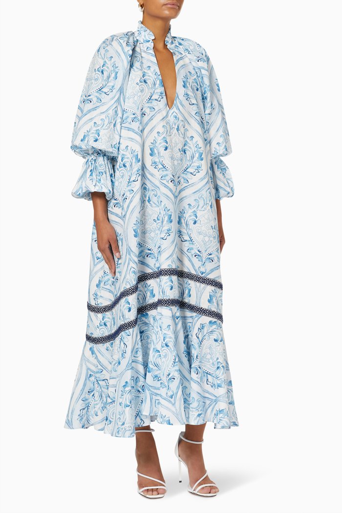 

Simone Dress in Linen & Cotton, Blue