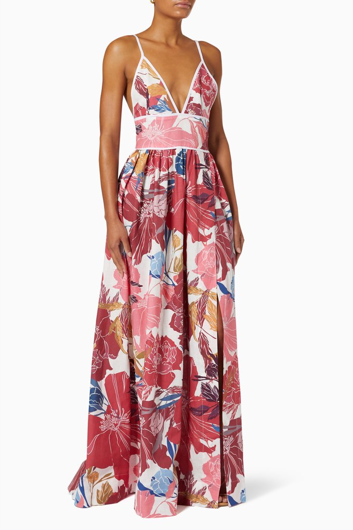 Ophelie Dress in Linen & Cotton, Red