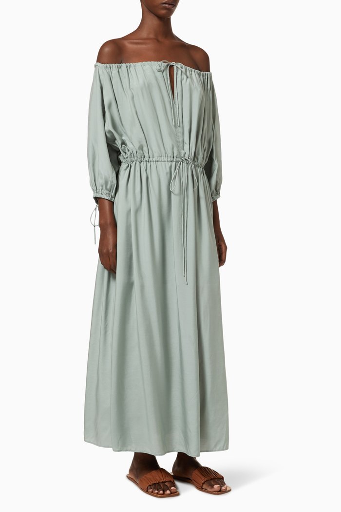 Savannah Smock Maxi Dress in Silk Cotton, Green