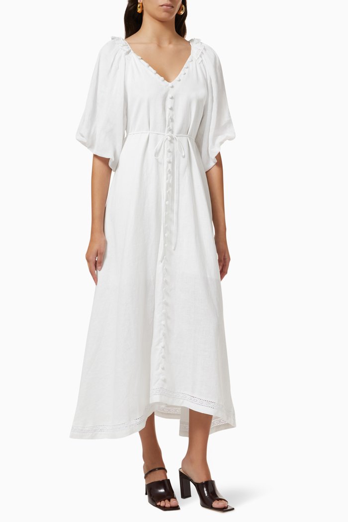 

Gabriella Midi Dress in Linen, White