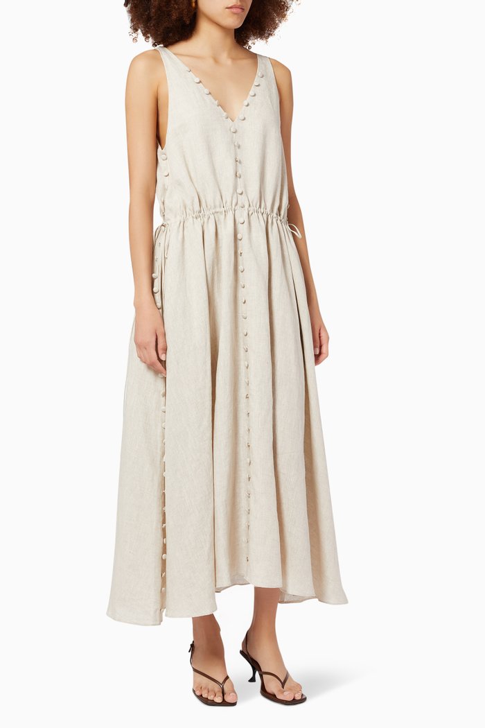 Serenity Midi Dress in Linen, Neutral