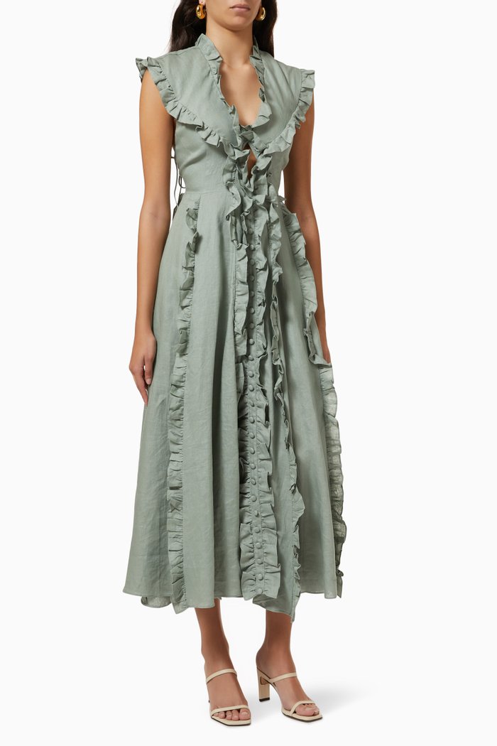 

Tamara Midi Dress in Linen, Green