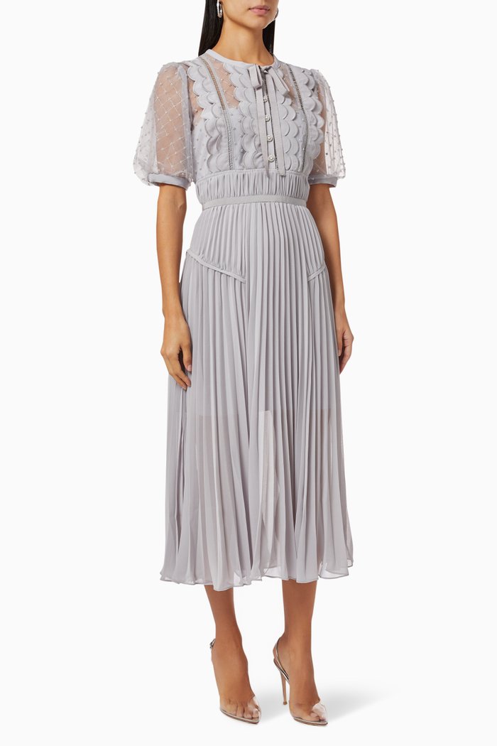 

Beaded Midi Dress in Mesh, Grey