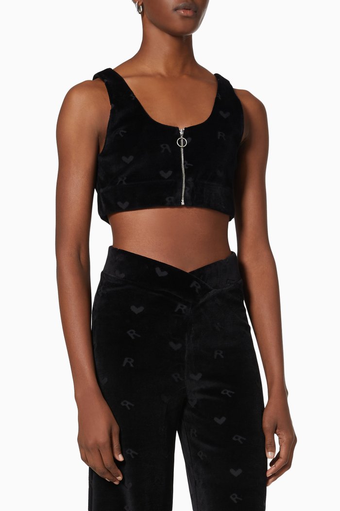 

Kelly Cropped Top in Velvet, Black