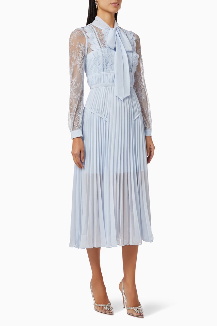 

Scallop Midi Dress in Chiffon, Blue