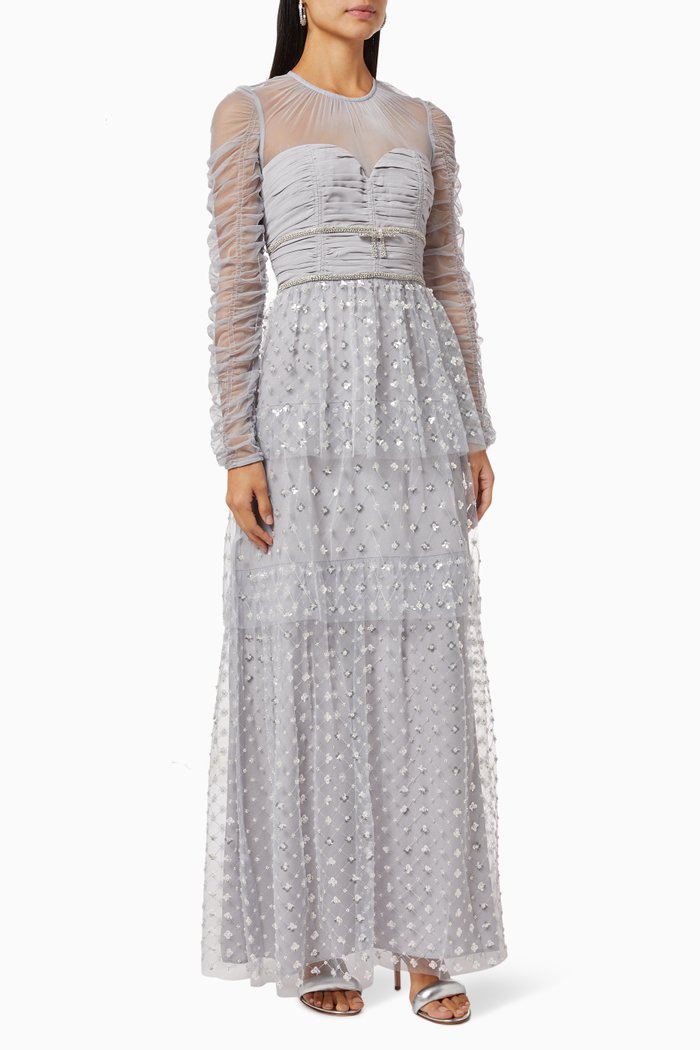 

Cluster Sequin Maxi Dress in Mesh, Grey