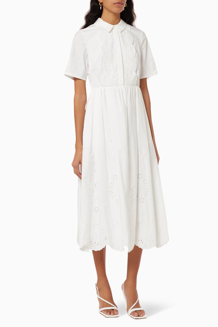 

Midi Dress in Cotton Broderie, White