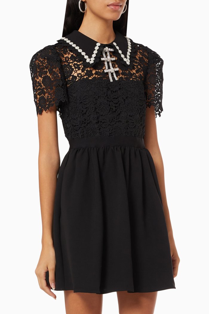 

Mini Dress in Guipure Lace, Black
