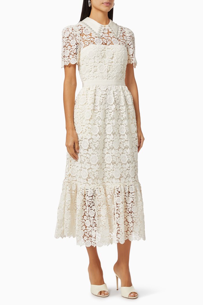

Midi Dress in Guipure Lace, Neutral