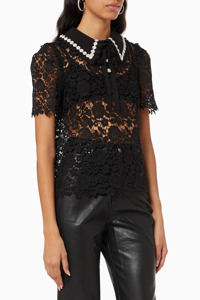 

Bow Top in Guipure Lace, Black