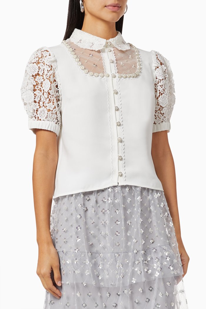 

Sequin Blouse in Crepe, White