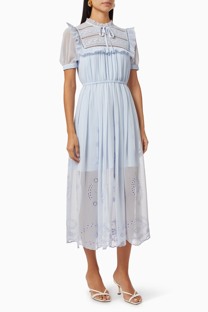 

Broderie Dress in Chiffon, Blue