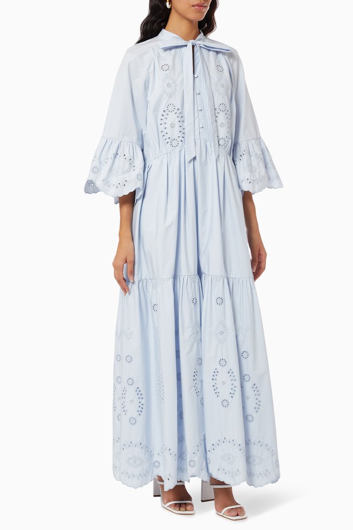 

Maxi Dress in Embroidered Cotton, Blue