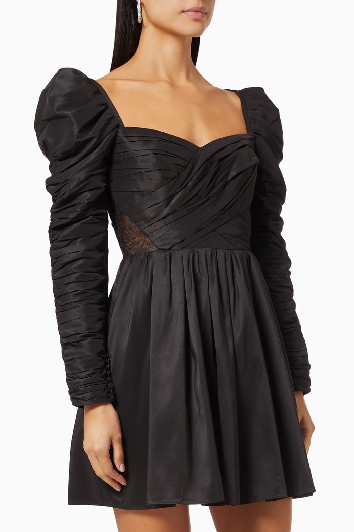 

Puff Sleeve Dress in Taffeta, Black