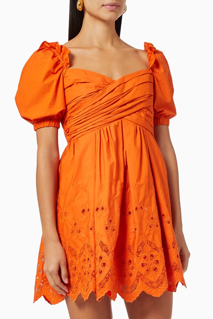 

Floral Scallop Dress in Cotton, Brown