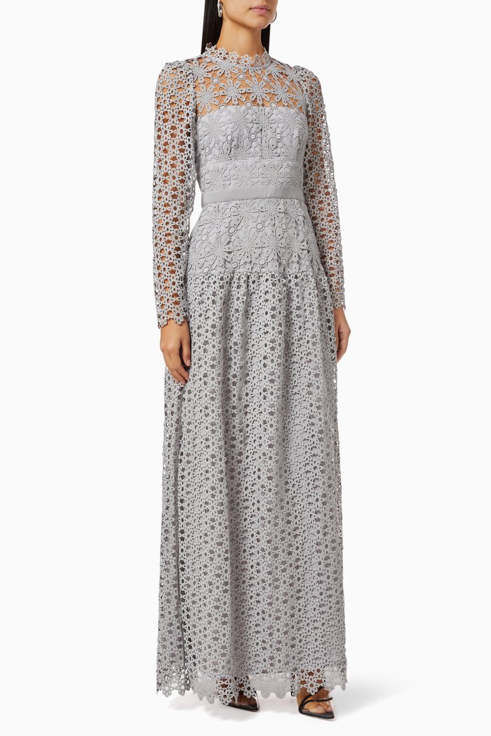 

Long Sleeve Dress in Geo Guipure Lace, Grey