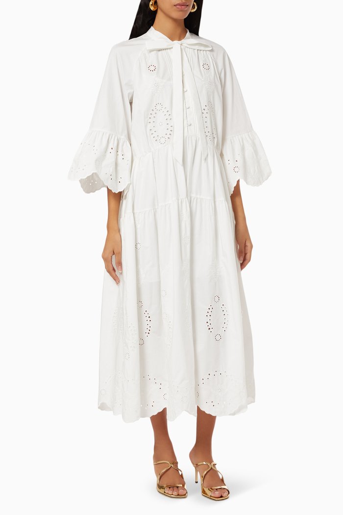 

Maxi Dress in Embroidered Cotton, White