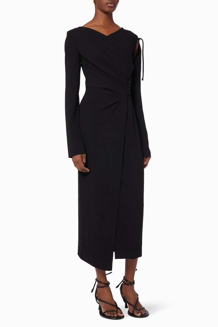 

Weslyn Asymmetric Dress in Boucle-Crepe, Black