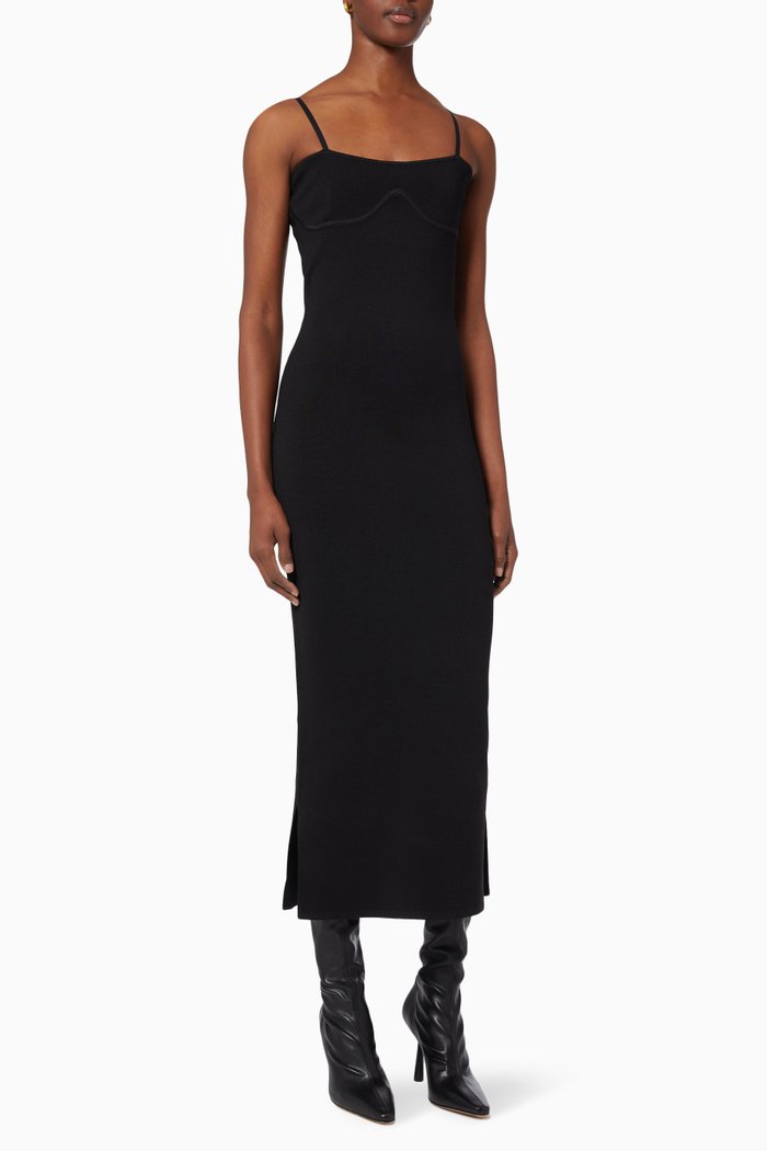 

Nyoka Spaghetti Dress in Compact Viscose, Black