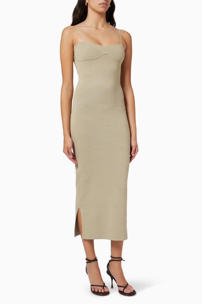 

Nyoka Spaghetti Dress in Compact Viscose, Neutral