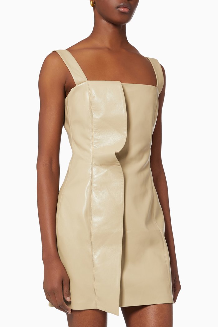 

Inara Peplum Trim Dress in Vegan Leather, Neutral