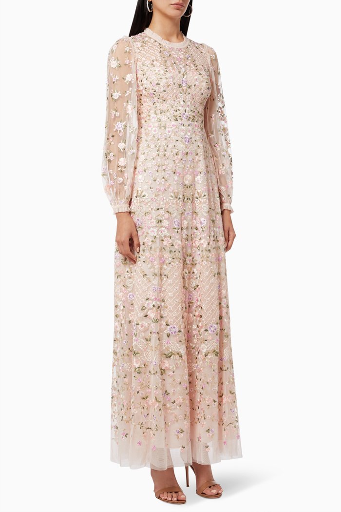 

Floret Gown in Floral Embroidered Tulle, Pink