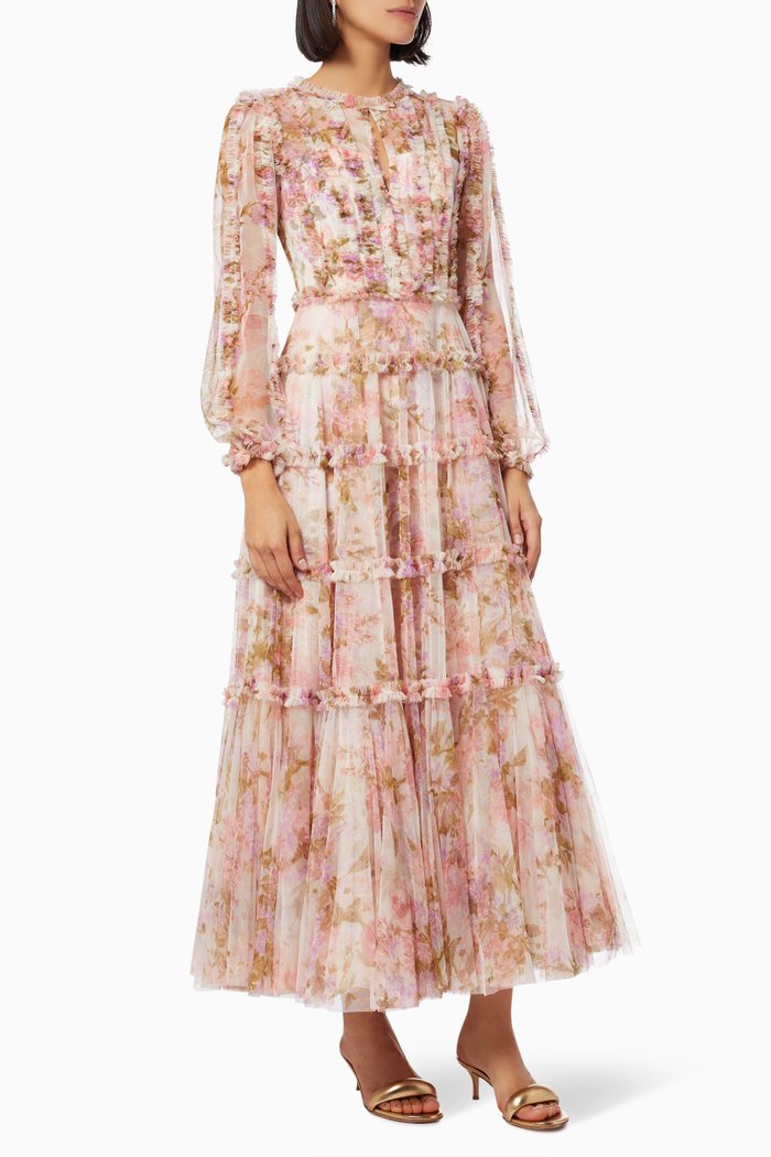 

Darling Meadow Ankle Gown in Floral Tulle, Pink