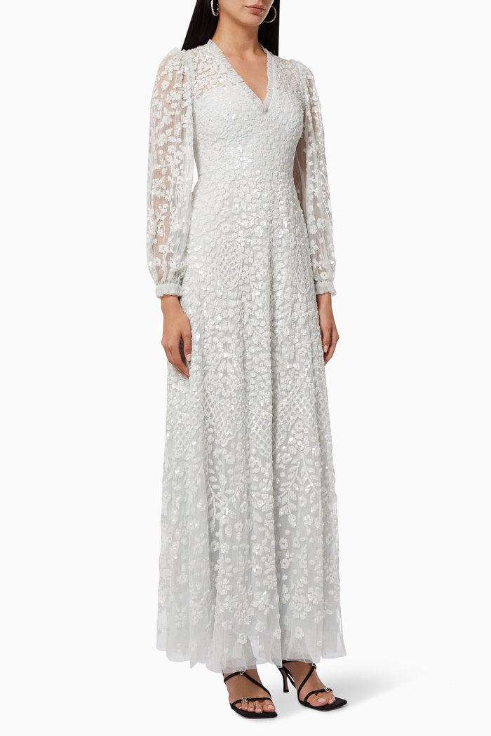 

Seren Long Sleeve Gown in Sequin Tulle, Blue
