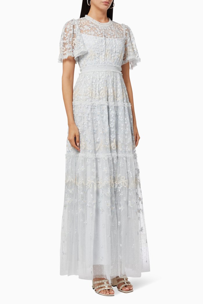 

Emilana Short Sleeve Gown in Kisses Tulle, Blue