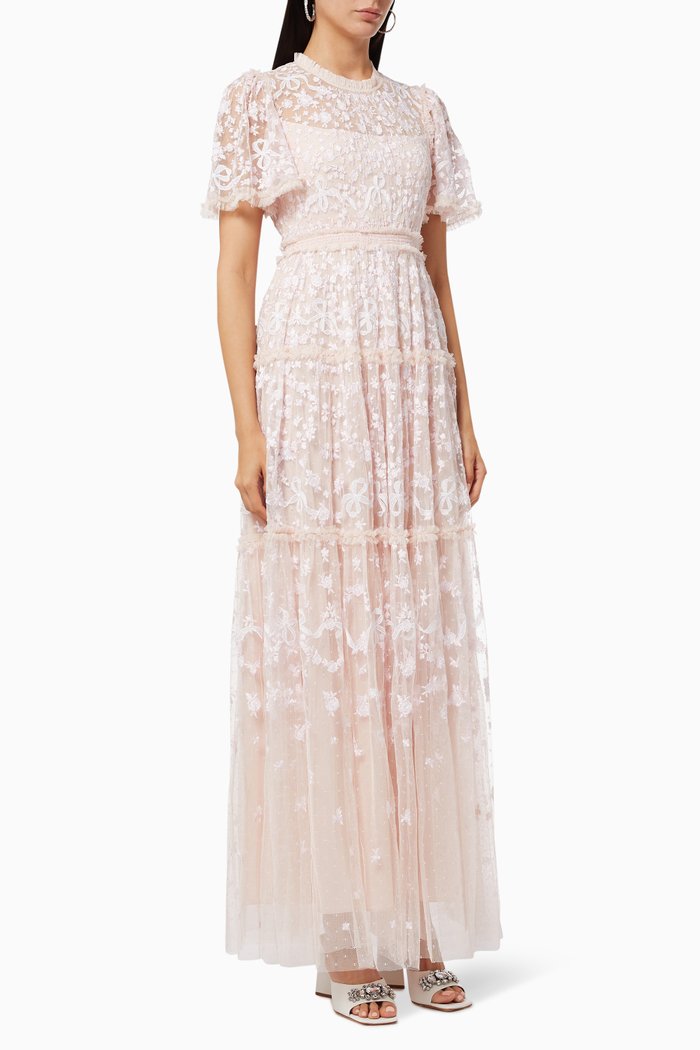 

Emilana Short Sleeve Gown in Kisses Tulle, Pink
