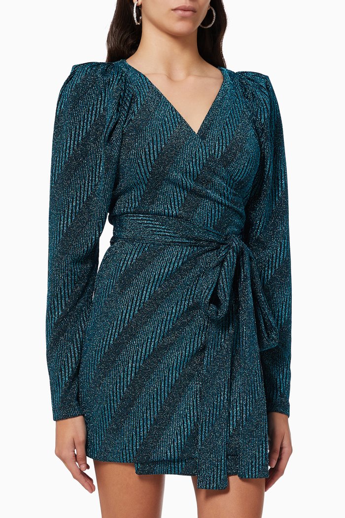

Bridget Wrap Dress in Lurex, Blue