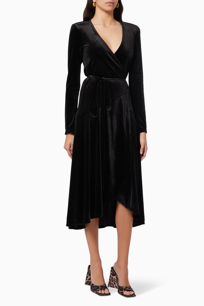 

Angela Wrap Dress in Velvet, Black