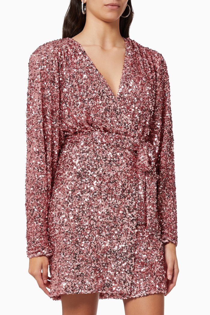 

Samantha Wrap Dress in Sequin, Pink