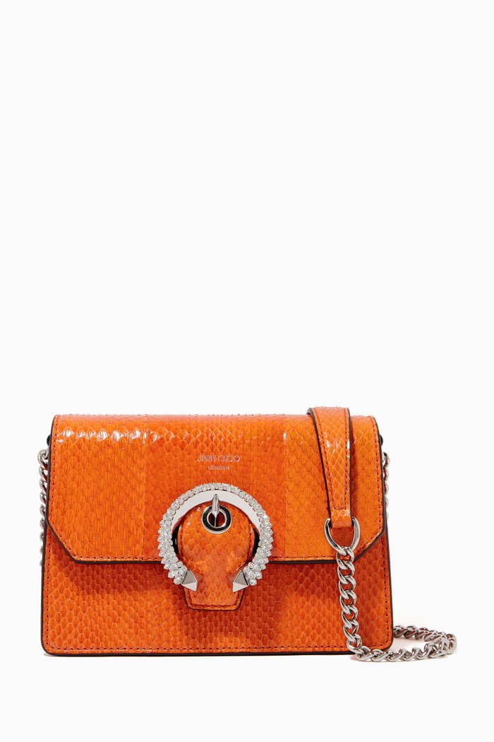 UAE 50th Anniversary Madeline Crossbody Bag in Snake Embossed Leather, Orange