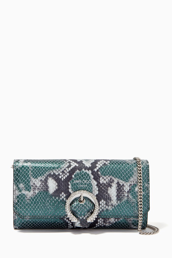 

Wallet with Chain in Snake Embossed Leather, Brown