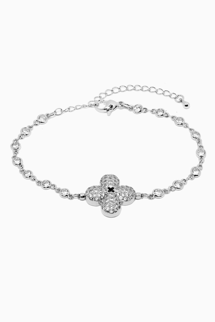 Clover Bracelet in Rhodium Plating, Silver