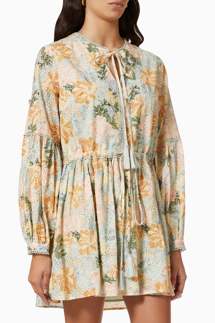 

Anita Mini Dress in Broderie Anglaise Cotton, Green