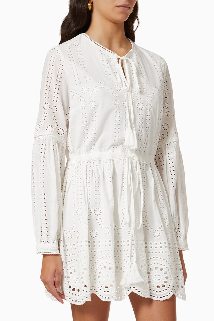

Anita Mini Dress in Broderie Anglaise Cotton, White