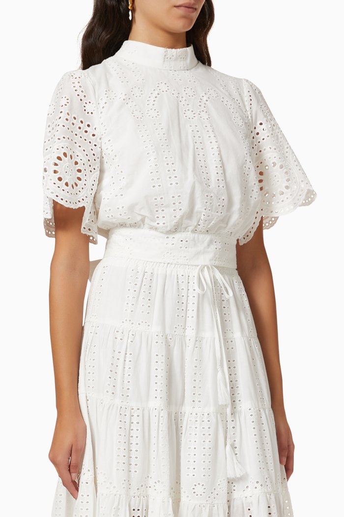 

Anita Crop Blouse in Broderie Anglaise Cotton, White