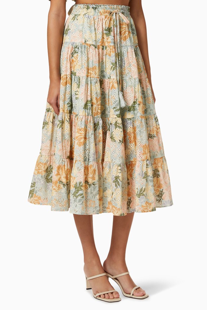 

Anita Midi Skirt in Broderie Anglaise Cotton, Green