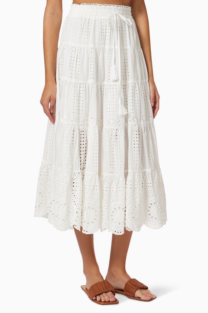 

Anita Midi Skirt in Broderie Anglaise Cotton, White