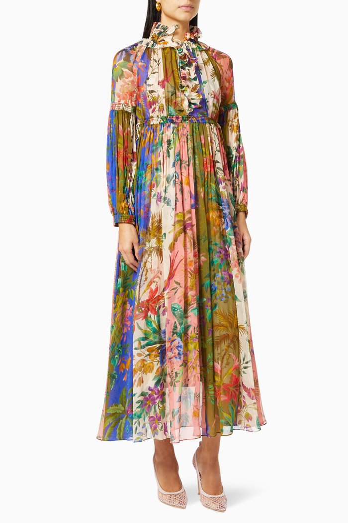 

Tropicana Lantern Midi Dress in Silk, Multicolour
